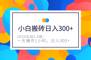 2020实战2.0版：小白实战搬砖，一天操作1小时，完全手机维护，日入300+（视频+文档）