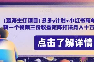 【蓝海主打项目】多多v计划+小红书商单，AI剪辑一个视频三份收益矩阵打法月入十万【揭秘】