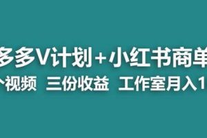 【蓝海项目】多多v计划+小红书商单一个视频三份收益工作室月入10w