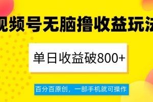 视频号无脑撸收益玩法，单日收益破800+，百分百原创，一部手机就可操作【揭秘】