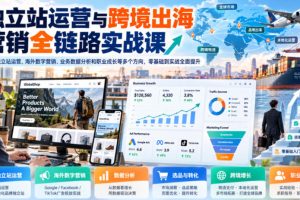 独立站运营与跨境出海营销全链路实战课，覆盖独立站运营、海外数字营销、业务数据分析和职业成长等多个方向，零基础到实战全面提升